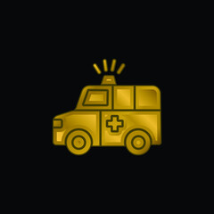 Ambulance gold plated metalic icon or logo vector