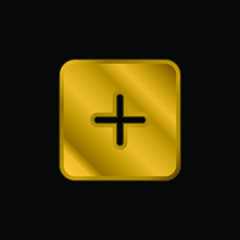 Obraz premium Adding Black Square Button Interface Symbol gold plated metalic icon or logo vector