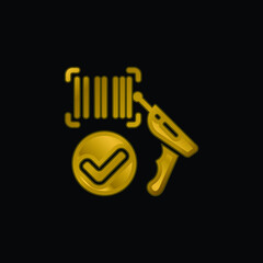 Barcode gold plated metalic icon or logo vector