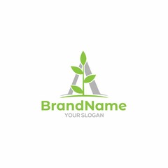 plant growth in letter A Logo Design Vector