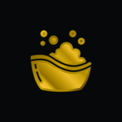 Baby Bath Tub gold plated metalic icon or logo vector