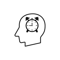 Head with Alarm clock icon silhouette vector illustration