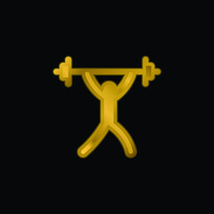 Barbell gold plated metalic icon or logo vector