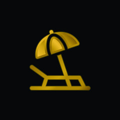 Beach gold plated metalic icon or logo vector
