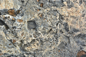 The texture of a light porous stone with a gray color