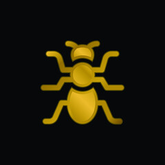 Ant gold plated metalic icon or logo vector