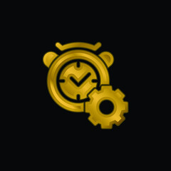 Alarm Clock gold plated metalic icon or logo vector