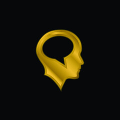 Bald Head With Speech Bubble Inside gold plated metalic icon or logo vector