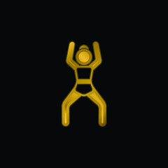 Arms Up Position gold plated metalic icon or logo vector