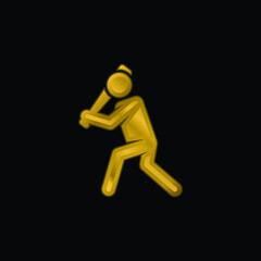Baseball Player gold plated metalic icon or logo vector