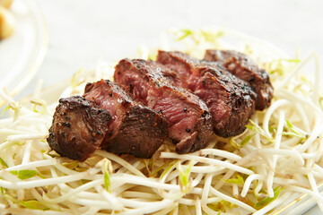 grilled beef steak with vegetables