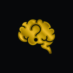 Brain gold plated metalic icon or logo vector