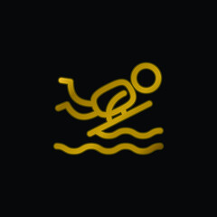 Bodyboard gold plated metalic icon or logo vector