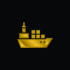Boat With Containers gold plated metalic icon or logo vector