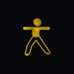Boy Stretching Body gold plated metalic icon or logo vector