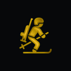 Biathlonist gold plated metalic icon or logo vector