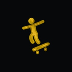 Boy With Skatingboard gold plated metalic icon or logo vector