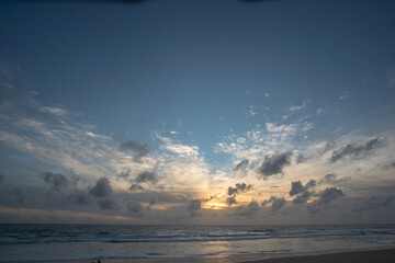 Scene of Colorful romantic sky sunset with Changing the color of the sky background. .beautiful sky at sunset in nature and travel concept.