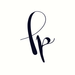 PP monogram logo.Letter p typographic icon.Lettering sign isolated on light background.Alphabet initials.Modern, calligraphic, handwritten, signature style.