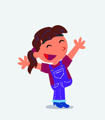 cartoon character of little girl on jeans celebrating something with joy.