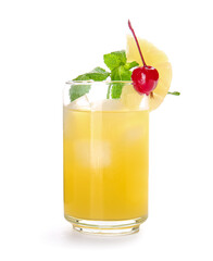 Glass of delicious mai tai cocktail on white background