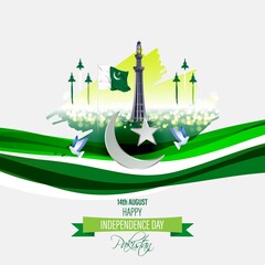 vector illustration for Pakistan independence day-14 august - obrazy, fototapety, plakaty