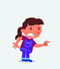 cartoon character of little girl on jeans pointing something aggressively.