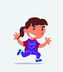 cartoon character of little girl on jeans running very pleased.