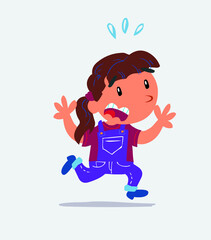 cartoon character of little girl on jeans runs away in terror.