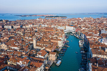 Venice, Rialto Bridge and Grand canal  from the sky