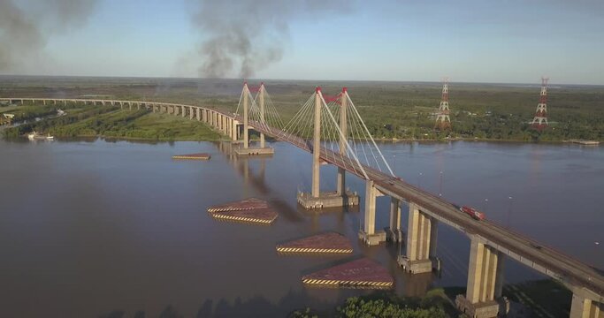 Long Arm Zarate Bridge, located in South America, Argentina, divides the province of Buenos Aires and Entre Rios.