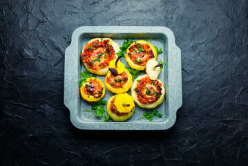 Baked stuffed squash or patisson