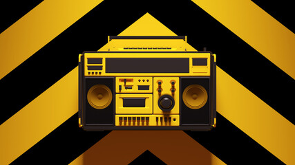 Yellow Black Boombox Post-Punk Stereo with Yellow an Black Chevron Background 3d illustration render	
 - obrazy, fototapety, plakaty