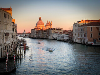 View of the Grand Canal and Basilica Santa Maria della Salute from the Ponte dell'Accademia in Venice, Italy