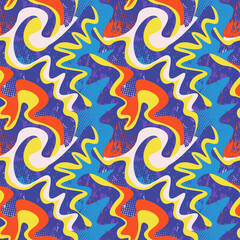 Seamless abstract pattern with grunge spots, wave shapes