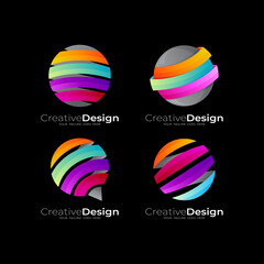 Set globe logo with colorful design illustration, 3d design template