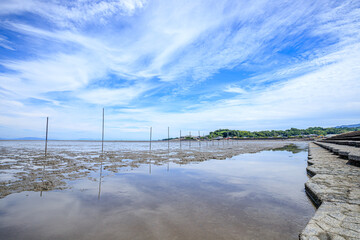 夏の有明海の干潟　佐賀県鹿島市　Ariake Sea tidal flat in summer Saga-ken Kashima...