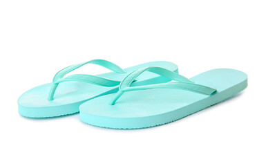 Stylish flip-flops on white background