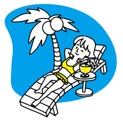 南の島でくつろぐ女性