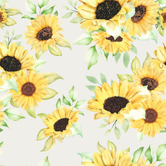 Naklejka na ściany i meble beautiful watercolor sunflower seamless pattern