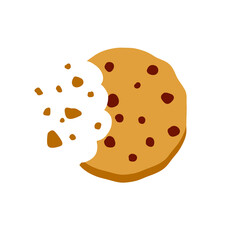 Bite of dessert. Bread crumbs. Chocolate sweetness. Flat cartoon illustration. Eaten cookies.