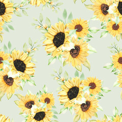 beautiful watercolor sunflower seamless pattern