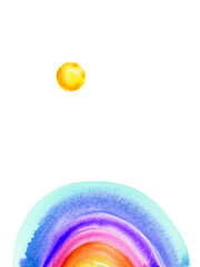 Watercolor hand drawn abstract rainbow and sun background in bright colors