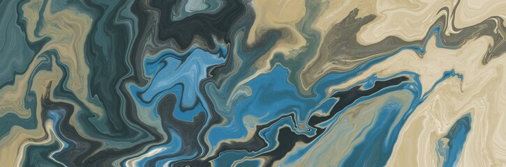 Obraz premium abstract painting art with blue, black, and gold liquid texture for banner, wall decoration, card background, or presentation
