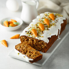 Traditional homemade carrot cake with pistachios
