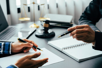 Concept of legal counseling. The lawyer or legal counsel is listening and providing advice to...