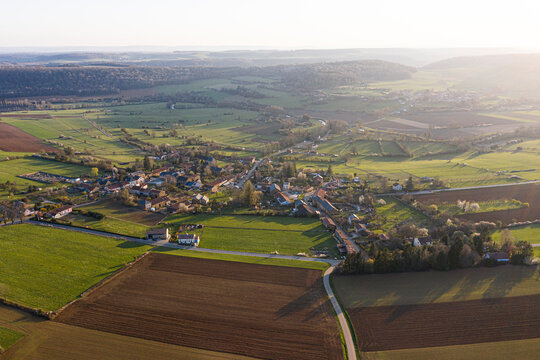 Aerial view of Torgny village, Gaume, Belgium