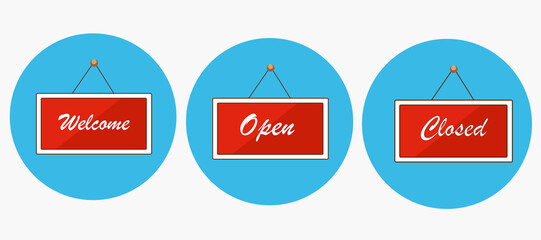 Come in we're open or closed in signboard with a rope on transparent background. Vector