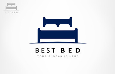 Bed store. Bed with pillows logo vector design.