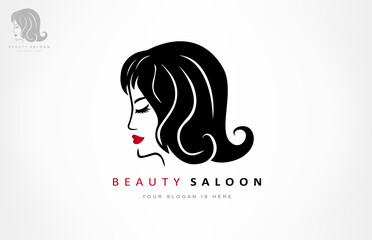 Woman face and hair logo. Beauty saloon design. 